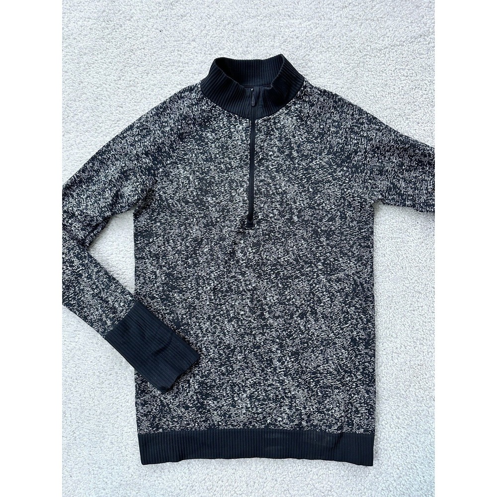 Womens LULULEMON Black Gray Heathered Quarter Zip Pullover Sweater Top Size 4